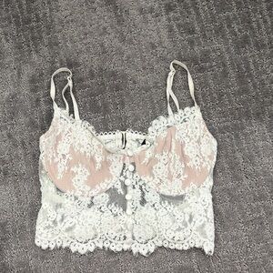 White Fox Boutique Pink and White Lace Crop Top